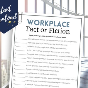 Workplace Fact or Fiction Trivia Game, Office Party Game, Work Party Ideas, Happy Hour Game, Staff Appreciation Activity, Breakroom Trivia