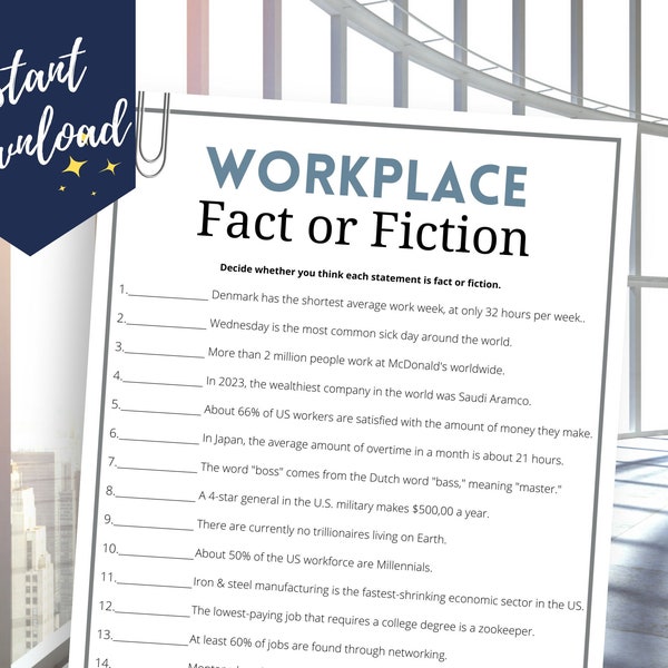 Workplace Fact or Fiction Trivia Game, Office Party Game, Work Party Ideas, Happy Hour Game, Staff Appreciation Activity, Breakroom Trivia