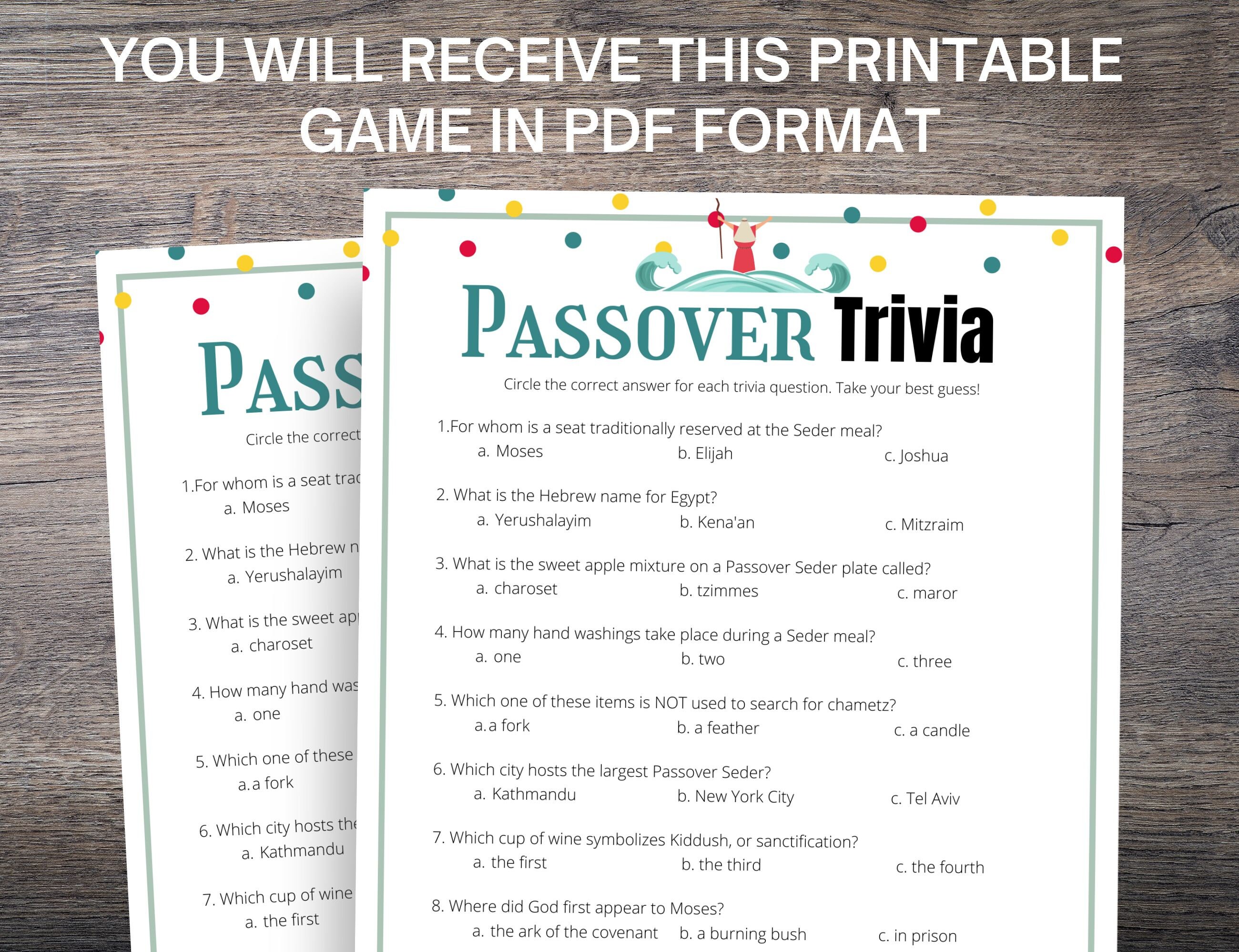 Passover Trivia Game Printable Passover Trivia Questions &amp; - Etsy UK