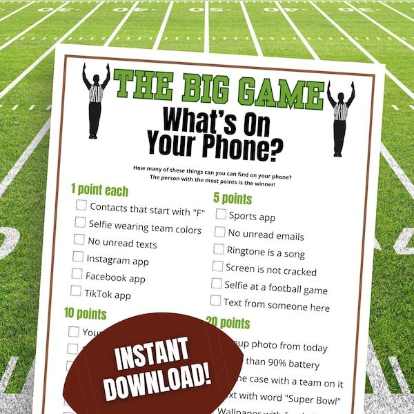 Super Football What's On Your Phone Game, Fun Super Bowl Group Games, 2024 Super Bowl Activity, Super Bowl Party Games for Adults