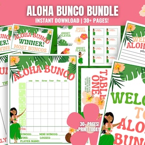 Luau Bunco MEGA Bundle: Printable Aloha-themed Bunco Scoresheets, Tally Sheets and more (PDF)