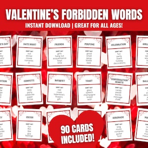 Valentinstag verbotene Wörter Spiel, schnelle Valentinstag-Spiele, Valentinstag-Party-Ideen, Valentinstag-Spiel für Erwachsene, Valentinstagsparty