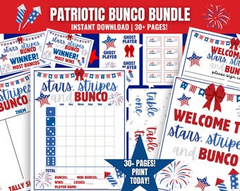 Patriotic Bunco MEGA Bundle: USA Theme Party Printable Scoresheets, Tally Sheets and more (PDF)