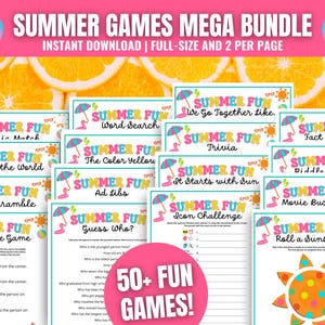Sommerspiele MEGA BUNDLE, lustige Sommeraktivitäten für Kinder, Jugendliche und Erwachsene, druckbare Sommerspiele, Sommerpartyspiele, Familienaktivitäten