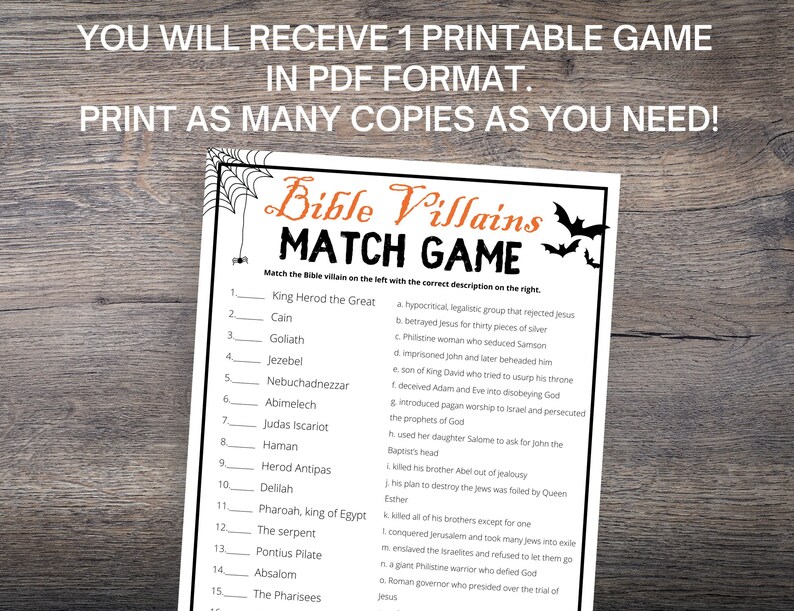 Bible Villains Match Game Christian Halloween Games Etsy