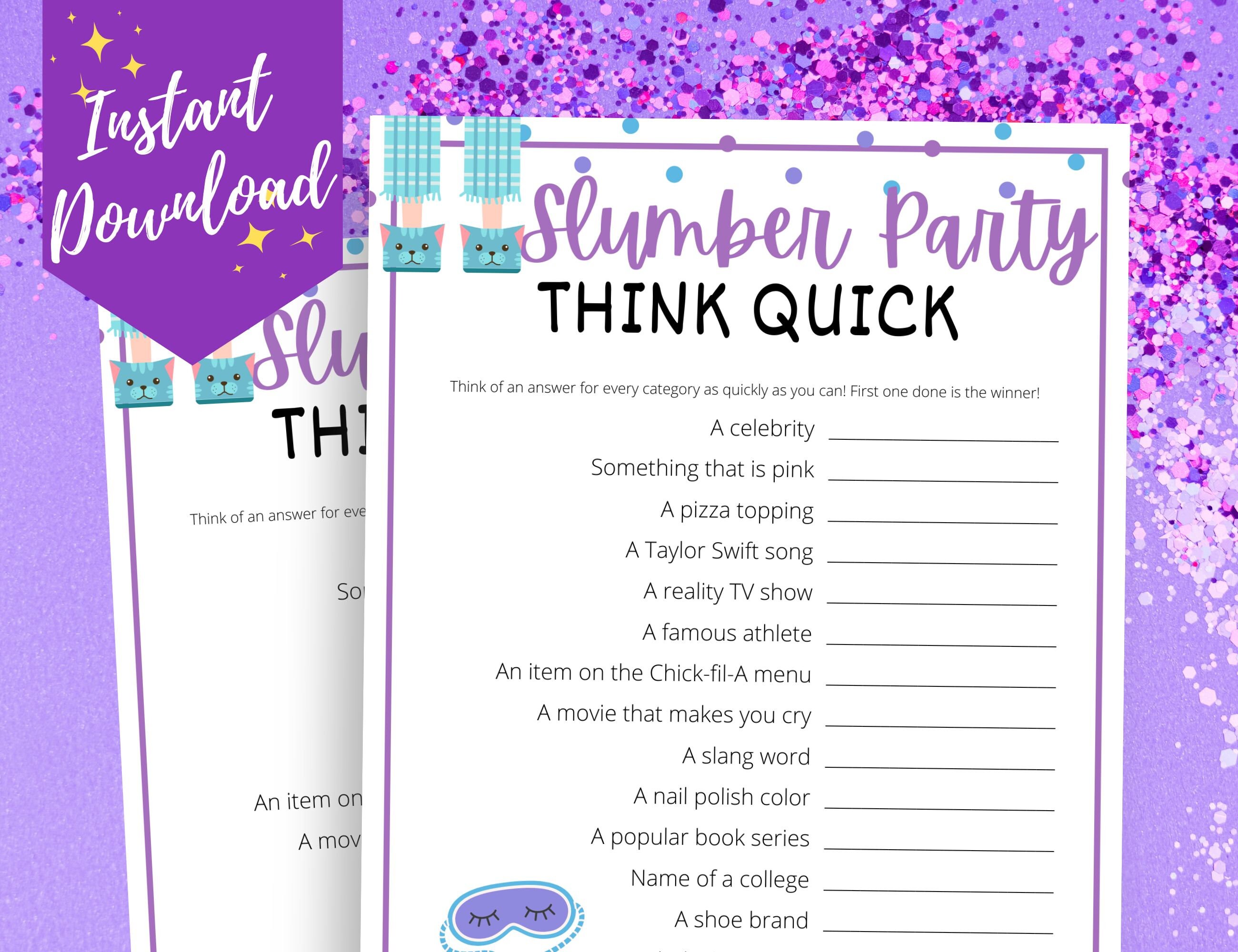 Slumber Party Think Quick Game Fun Sleepover Game for Tween & Etsy