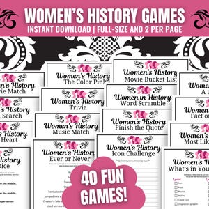 Women&#39;s History Month Games MEGA Bundle: 40 Printable Games and Activities (Instant Download)