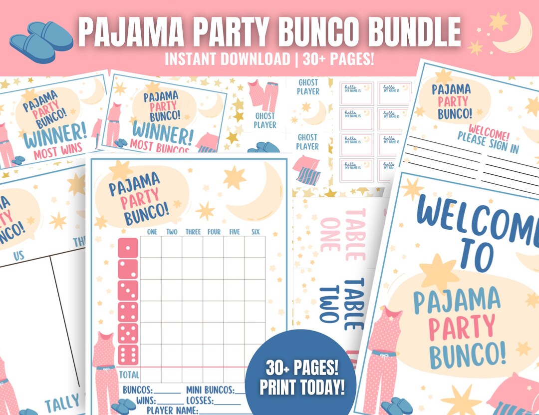 Pajama Party Bunco MEGA Bundle, Printable Slumber Party Bunco ...