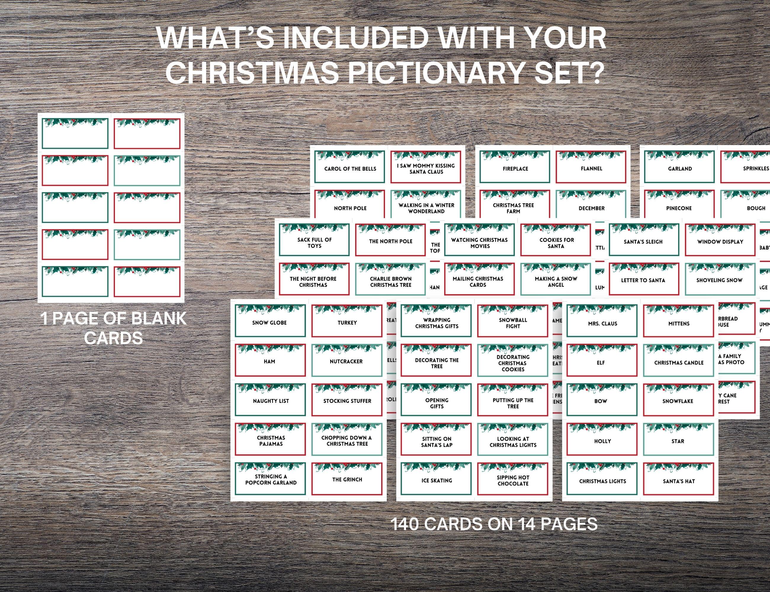 christmas pictionary cards: family holiday game (printable) - etsy