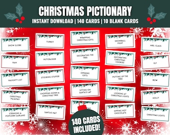 Christmas Pictionary Cards, Printable Christmas Pictionary Cards, Christmas Family Game, Christmas Eve Activity, Fun Holiday Party Idea