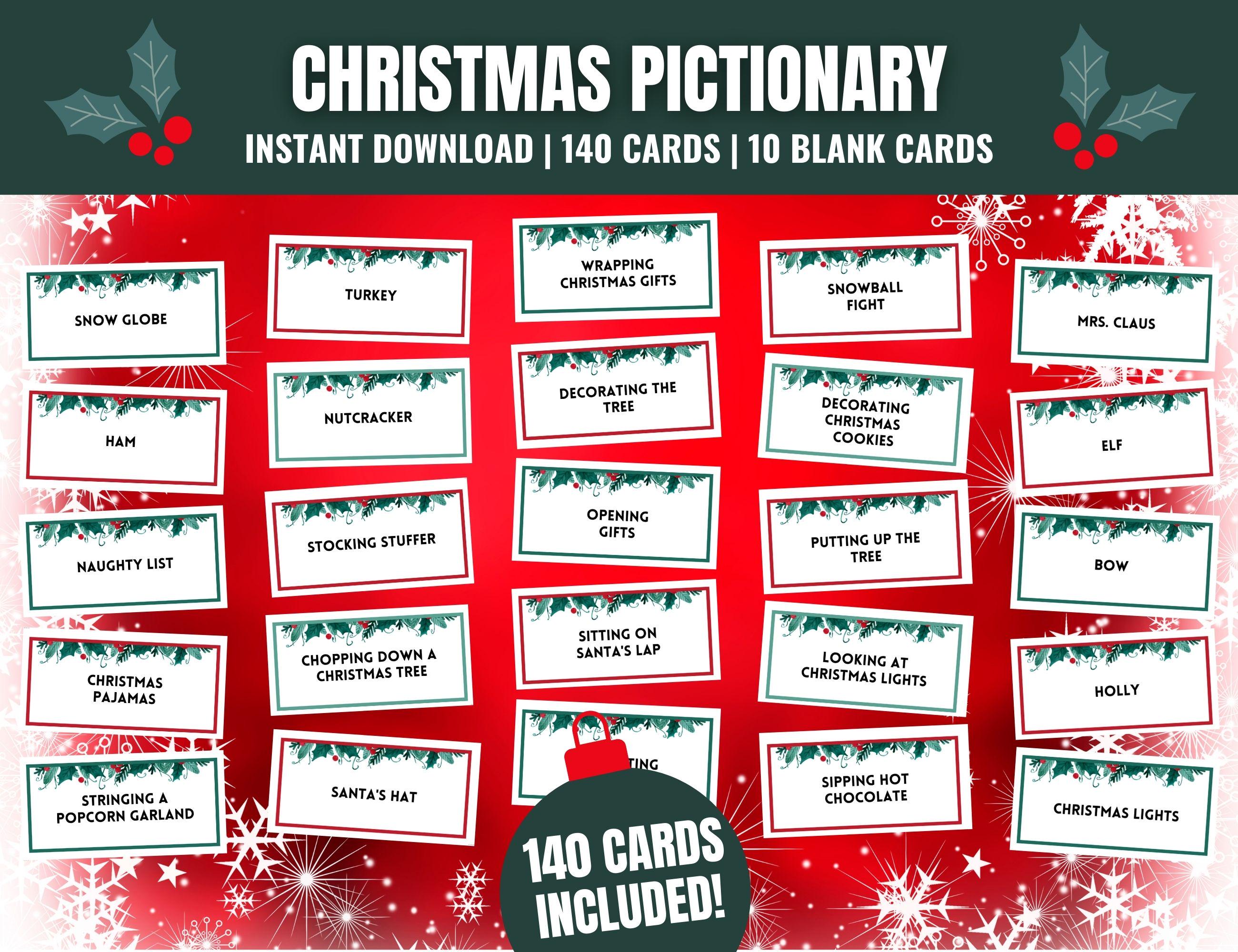 christmas pictionary cards: family holiday game (printable) - etsy