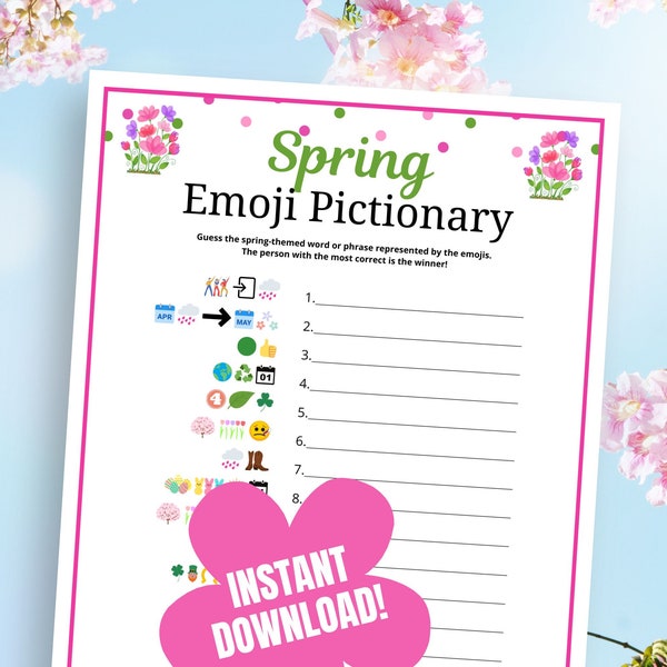 Spring Emoji Pictionary Game, Fun Spring Emoji Game for Kids, Teens, Adults, Seniors, Spring Emoji Quiz Game, Easy Spring Party Game Idea