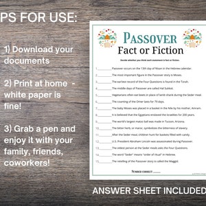 Passover Fact or Fiction Trivia Game, Fun Passover Trivia Game for ...