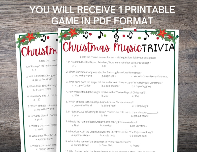 Christmas Music Trivia Game Printable Christmas Songs Trivia - Etsy
