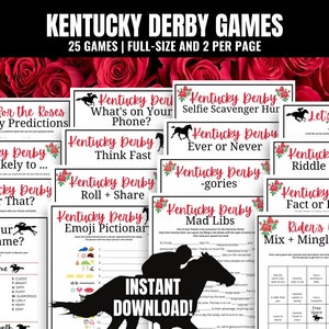 Kentucky Derby 25-Game MEGA BUNDLE, Fun Kentucky Derby Party Ideas, Kentucky Derby Office Games, Classroom Games, Adult & Senior Games