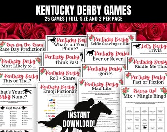 Kentucky Derby 25-Game MEGA BUNDLE, Fun Kentucky Derby Party Ideas, Kentucky Derby Office Games, Classroom Games, Adult & Senior Games