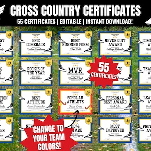 Prêmios de Cross Country Editáveis: 55 Certificados de Equipe (Download Digital, Modelo Canva)