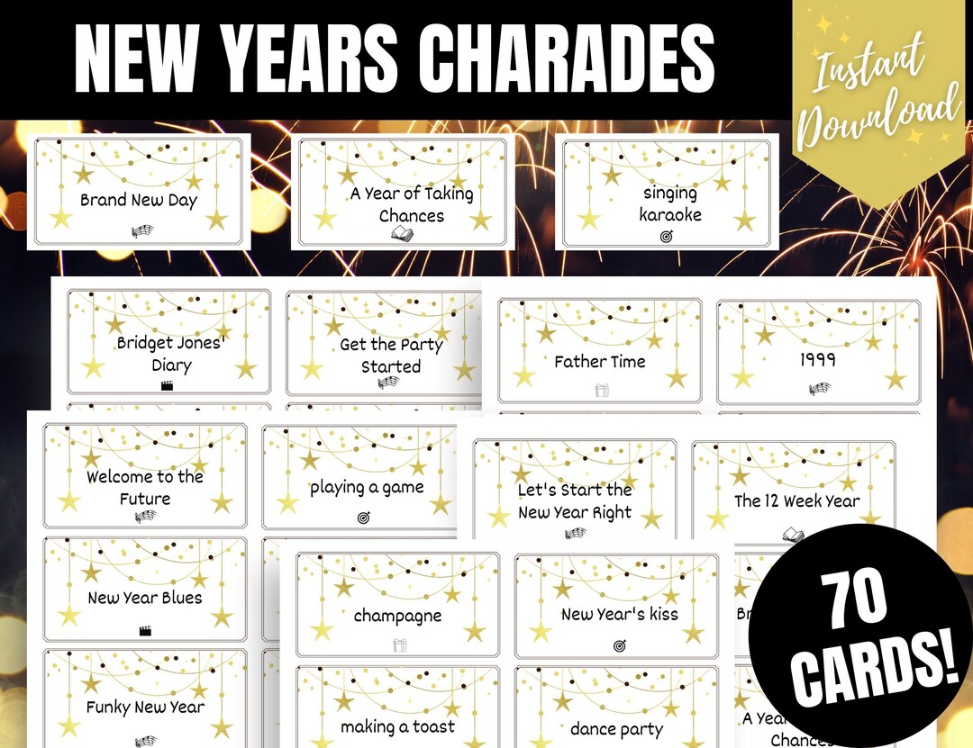 New Years Charades Set, New Years Eve Charades, Funny New Years Party ...