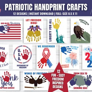 USA Handprint Craft Templates, Patriotic Handprint Crafts, 4th of July Handprint Craft, Veterans Day Toddler Craft, Memorial Day Kids Craft