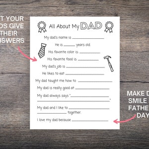 All About Dad Printable, Fathers Day Gift From Kids, Fathers Day ...