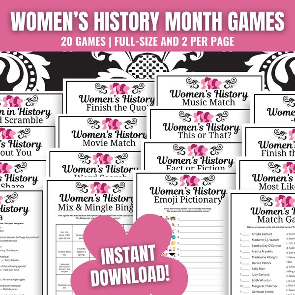 Women's History Month 20-Game MEGA Bundle, International Women's Day Games, Women's History Month Trivia, Women's History Month Games