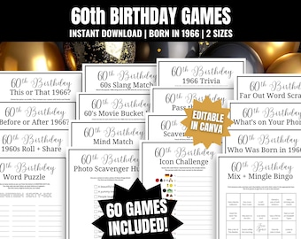 60th Birthday Party Games MEGA Bundle: Born in 1966 Editable Activities (Digital Download)
