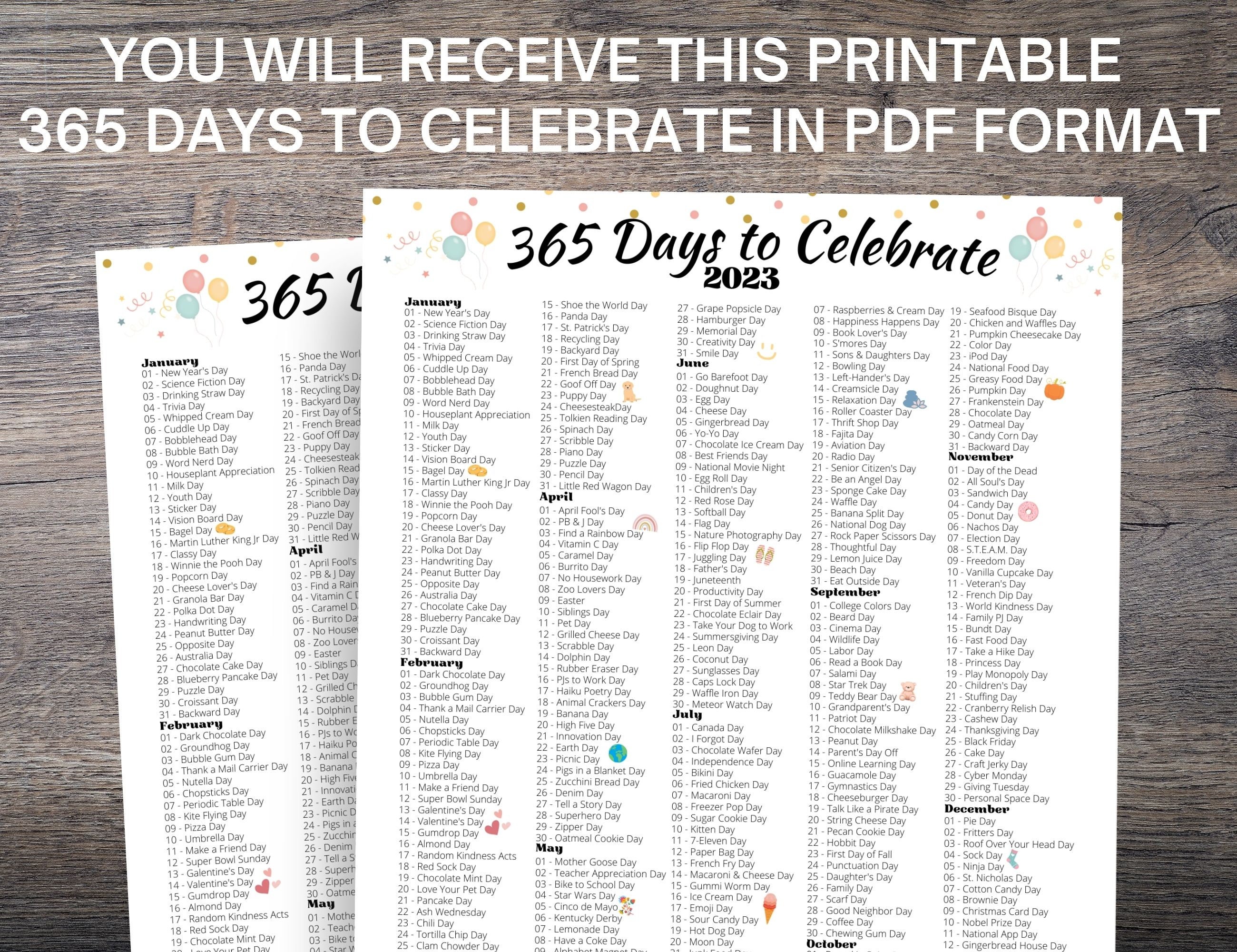 365 Days to Celebrate 2023 National Days Calendar Fun Theme - Etsy