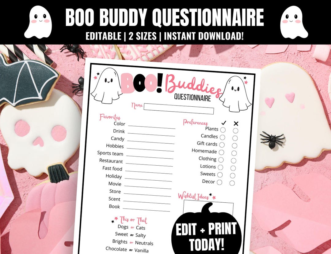 Buy Editable Halloween Boo Buddy Questionnaire, Pink Halloween Gift