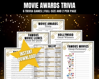 Awards Show Trivia BUNDLE, Movie Trivia Questions & Answers, Virtual Game Ideas, 96th Academy Awards Watch Party, Oscars Party Trivia Games