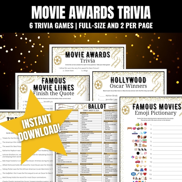 Awards Show Trivia BUNDLE, Movie Trivia Questions & Answers, Virtual Game Ideas, 96th Academy Awards Watch Party, Oscars Party Trivia Games