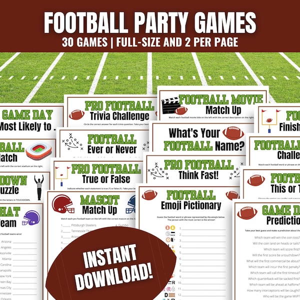 Pro Football Party MEGA Bundle for Tailgate Party, Football Party Ideas, Football Watch Party, Football Trivia Games, Fun Football Games