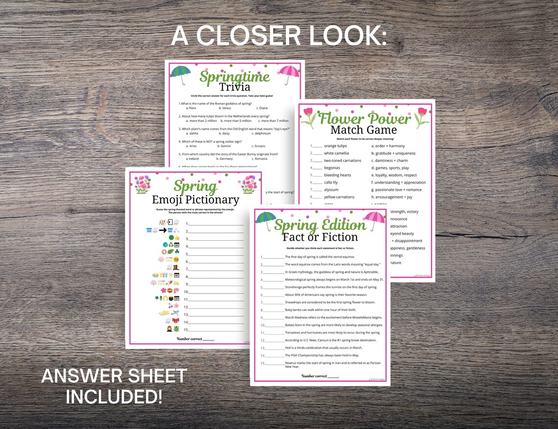 Spring Trivia Pdf Spring Trivia Games: 8-game Printable Bundle (PDF) - Etsy