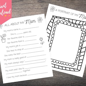 All About Mom Printable Gift for Mother's Day, Mother's Day Printable from Kids, All About My Mom Instant Download, Last Minute Mother's Day