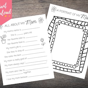 Tout sur le cadeau imprimable de maman pour la fête des mères, la fête des mères imprimable des enfants, tout sur le téléchargement instantané de ma mère, la fête des mères de dernière minute