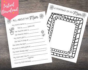 All About Mom Printable Gift for Mother's Day, Mother's Day Printable from Kids, All About My Mom Instant Download, Last Minute Mother's Day