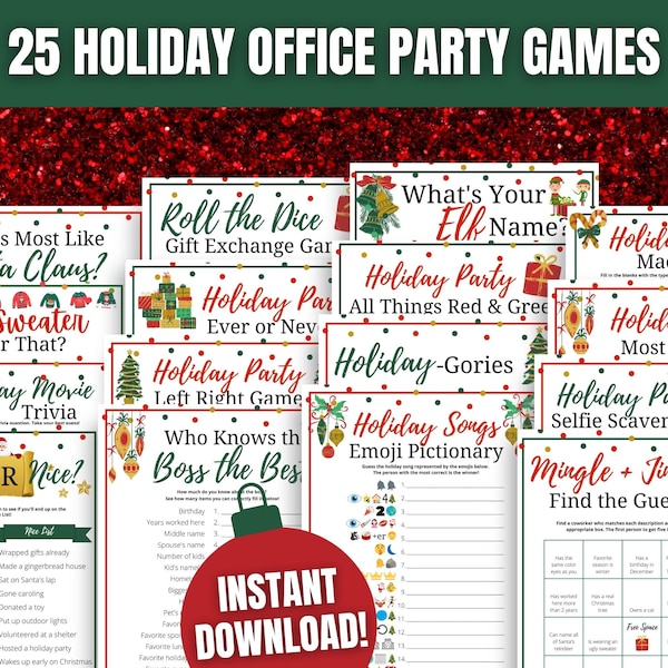 Holiday Office Party 25-Game MEGA BUNDLE, Office Holiday Party Games, Work Christmas Party Activities, Adult Office Christmas Party Games