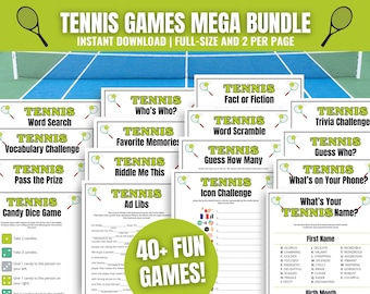 Tennis Party Games MEGA Bundle: 40+ Printable Games (Digital Download)