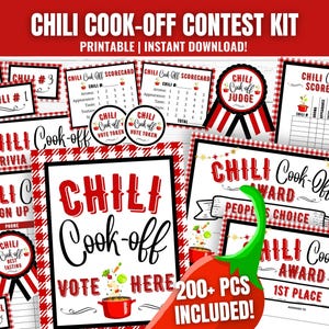 Chili Cook-Off-wedstrijdkit, printables Chili Cook-Off Party, Chili Cook-Off Awards, afdrukbare certificaten, stembiljetten Chili Cook-Off