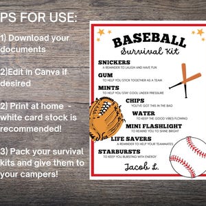Editable Baseball Survival Kit Printable, Team Gift Bag Tag (digital ...