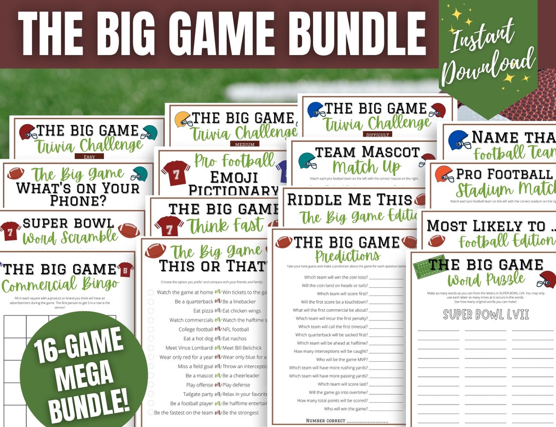Football Party Games MEGA BUNDLE, Football Sunday, Super Bowl Party Games, 2024 Super Bowl Party Ideas, Super Bowl Printable Group Games image 1