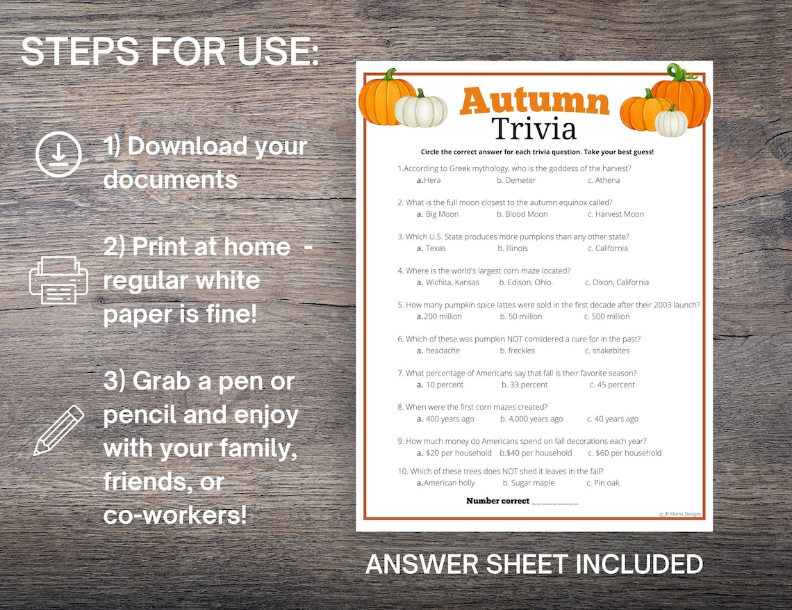 Fall Trivia Game Fun Fall Trivia Questions and Answers Printable Autumn ...