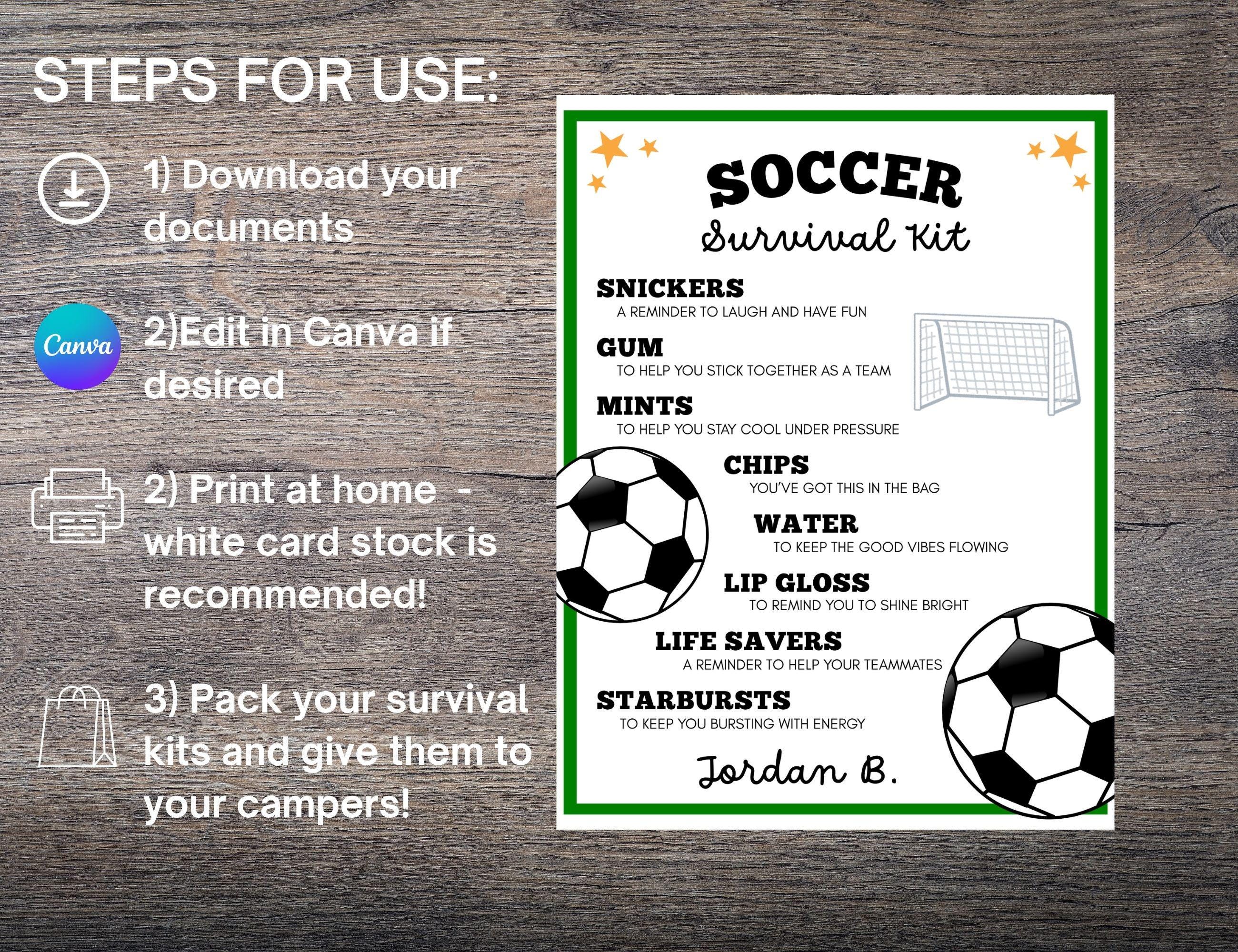 Editable Soccer Survival Kit Printable, Team Gift Bag Tag (digital ...