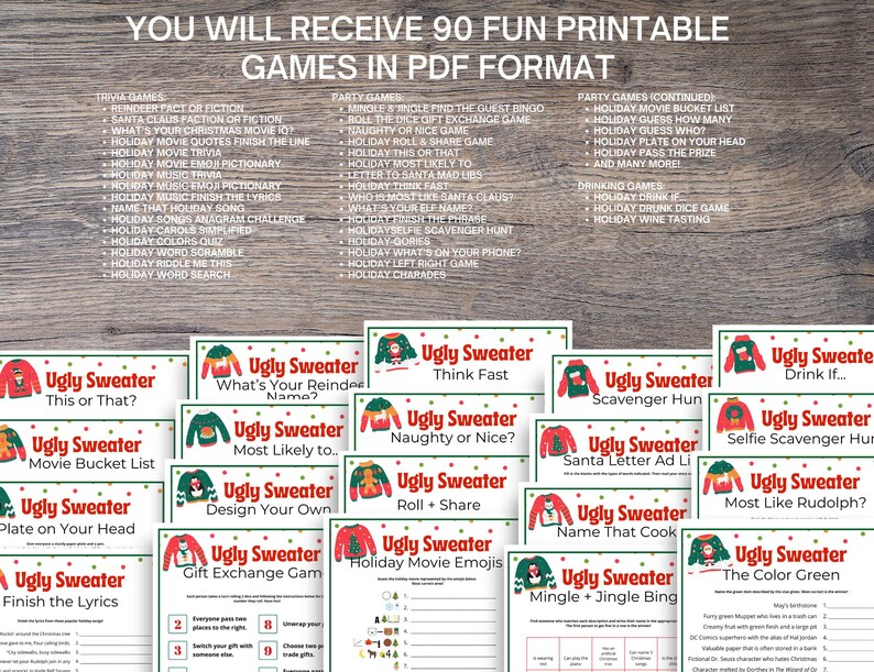 Ugly Sweater Party Games MEGA BUNDLE: 50 Festive Holiday Games, Activities Icebreakers (Instant Download) image 2