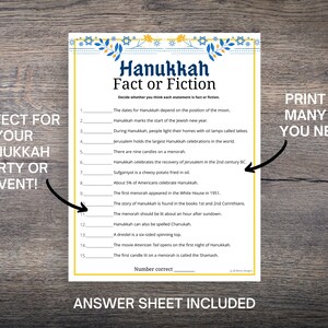 Hanukkah Fact or Fiction Game, Fun Hanukkah Trivia Questions for Teens ...