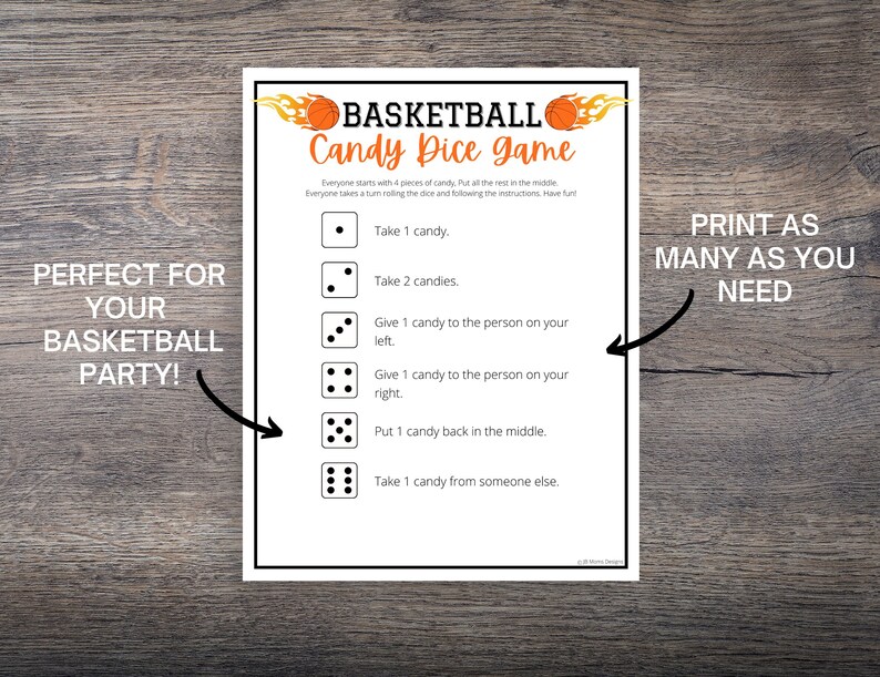 Basketball Candy Dice Game Fun March Basketball Party Game Etsy