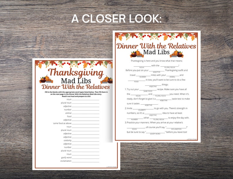 Thanksgiving Ad Libs BUNDLE, Thanksgiving Word Game for Kids & Adults, Thanksgiving Day Games, Fun Thanksgiving Dinner Activity for Families image 7