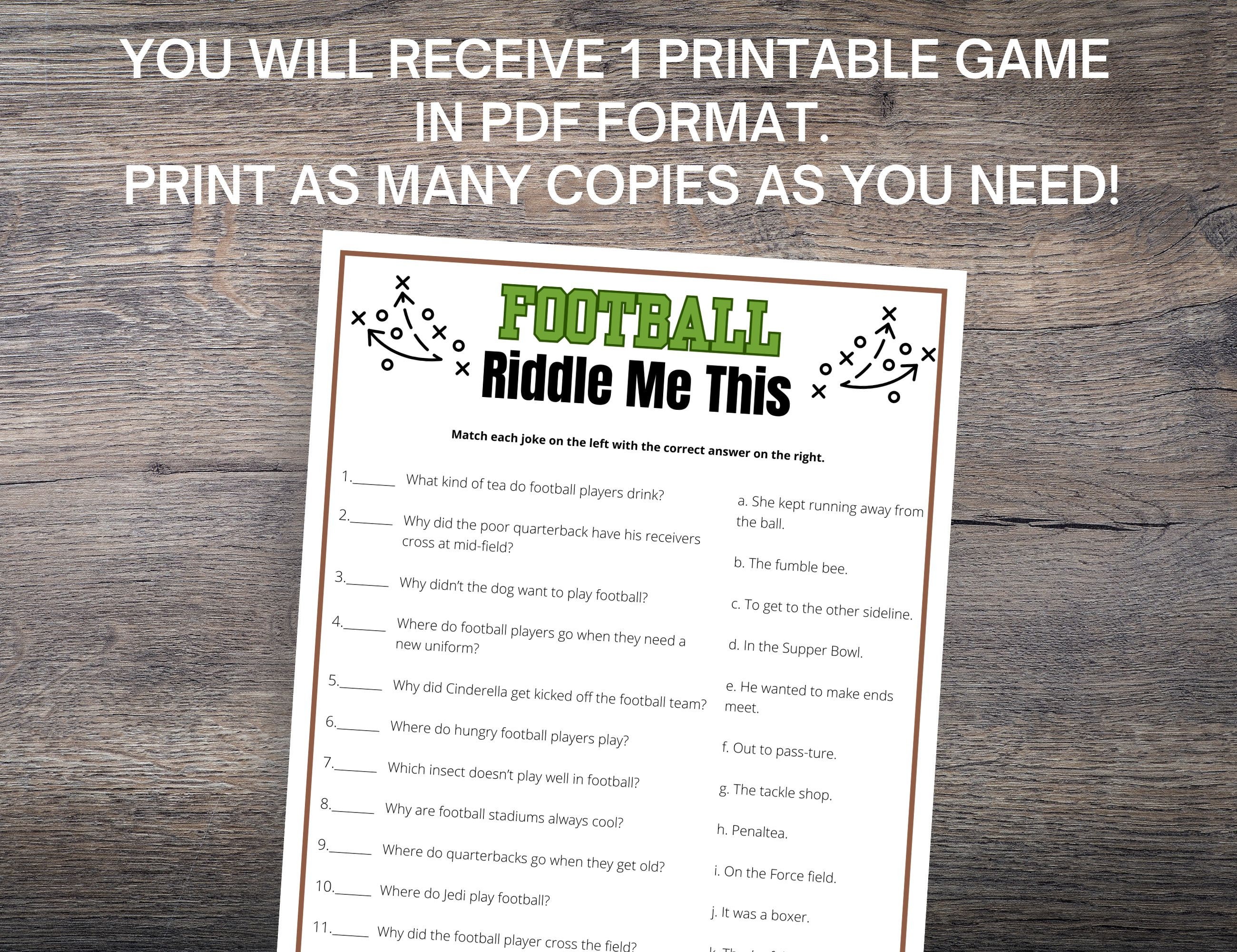 Funny Football Riddle Game: Party Jokes (PDF Download) - Etsy