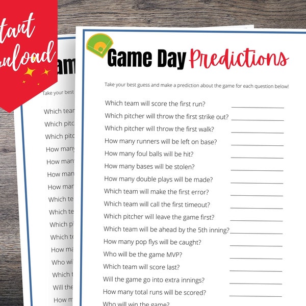 Baseball Game Day Predictions Game, World Series Predictions Game Printable, World Series Watch Party Game, World Series Office Party Game