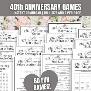 Megajuegos para el 40.º aniversario: 60 actividades imprimibles (descarga inmediata)