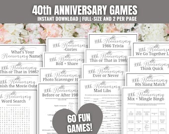 Pacchetto MEGA di giochi per feste del 40° anniversario: 60 attività stampabili (download immediato)